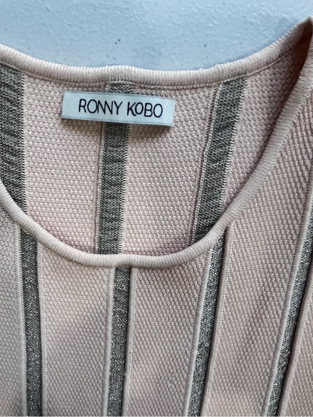 Ronny Kobo Blush Metallic Stripe Knit Fit & Flare Mini Dress Sz XS - Picture 7 of 11